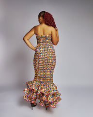 Strapless Ruffle Hem Ankara Mermaid Dress