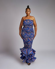 Strapless Ruffle Hem Ankara Mermaid Dress