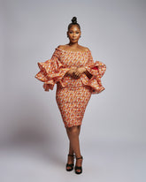 Wax Print Elastic Dress W/ 3 Sister Sleeve