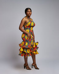 Bold Bloom Ruffle Hem Ankara Dresses