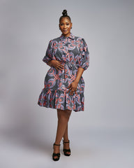 Women's Ankara Bubble Sleeve Belted Dress