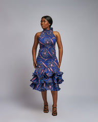 Bold Bloom Ruffle Hem Ankara Dresses