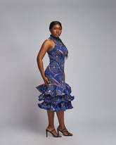 Bold Bloom Ruffle Hem Ankara Dresses