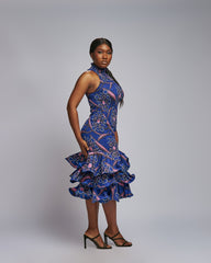 Bold Bloom Ruffle Hem Ankara Dresses