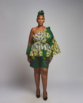 One Sleeve Peplum Shorts Set