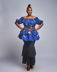Double Bell African Print Peplum Top