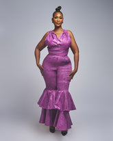 Elastic Double Bell Cross-Tie Jumpsuit