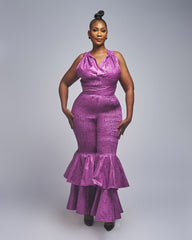 Elastic Double Bell Cross-Tie Jumpsuit