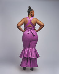 Elastic Double Bell Cross-Tie Jumpsuit