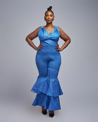 Elastic Double Bell Cross-Tie Jumpsuit