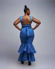 Elastic Double Bell Cross-Tie Jumpsuit