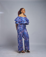 African Print Double Layer Crop Top and Pants Set