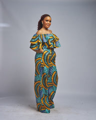 African Print Double Layer Crop Top and Pants Set
