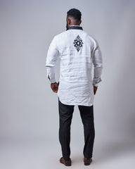 Men's Premium Adinkra White Linen Shirt (Slim Fit)