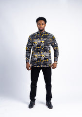 Men's Monochrome & Gold Geometric Long-Sleeve Shirt