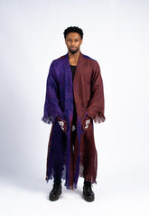 Men's Artisan Dual-Tone Fringed Kimono Robe