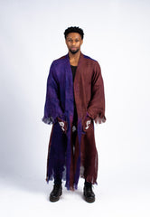 Men's Artisan Dual-Tone Fringed Kimono Robe