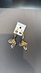 Africa Map Earrings with Zebra Print and Spiral Wire - Tribal Dangle Earrings