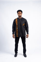 Men’s Black Mud-Cloth Patch Shirt