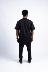 Classic Black Kaftan Set with Accent Embroidery