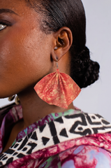 Leather Red and Gold Fan Earrings - Bohemian Statement Earrings