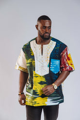 Ankara Men's Splash and Polished Cotton Mixed Short Sleeve Shirt