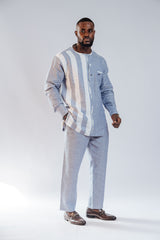 Men's Stripped Linen Suit Set (Long Sleeved)