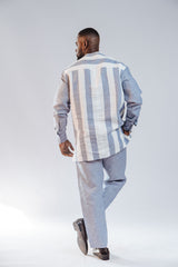 Men's Stripped Linen Suit Set (Long Sleeved)
