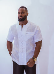 Men's Linen Mesh Shirt with Embroidery (Short Sleeves)