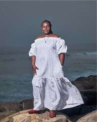 Women's White Maxi dress with Elastic Neck