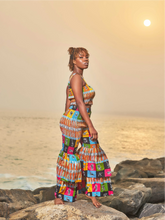 Ankara Women's Elastic Striped Top Pant Set