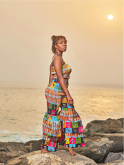 Ankara Women's Elastic Striped Top Pant Set