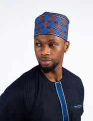 Men's Deep Navy Kaftan Set with Blue Accent Placket