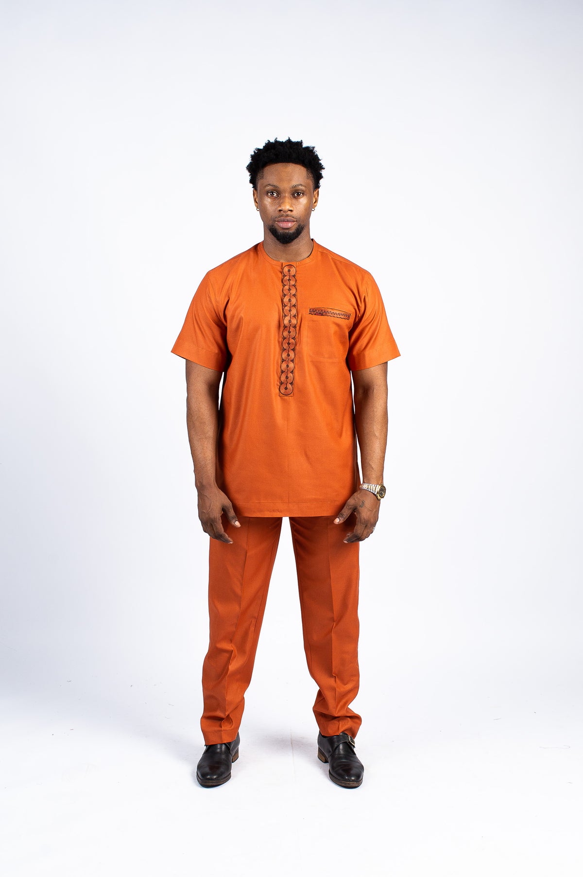 Men's Terracotta Orange Modern Tunic & Trouser Set
