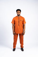 Men's Terracotta Orange Modern Tunic & Trouser Set