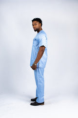 Men's Sky Blue Textured Tunic & Trouser Set