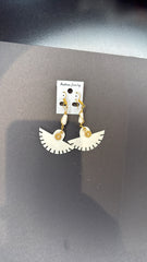 Boho Fan-Shaped Drop Earrings – Handmade Ivory Statement Jewelry