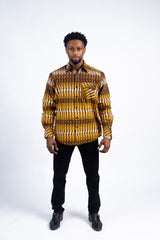 Men's Golden & Brown Abstract Striped Long-Sleeve Shirt