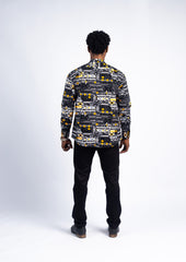 Men's Monochrome & Gold Geometric Long-Sleeve Shirt