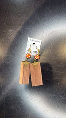 Polka Dot and Wooden Rectangle Dangle Earrings - Bohemian Jewelry