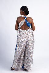 Women's Blue and White African Print Jumpsuit