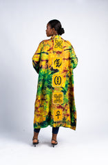 Women's Multi-Color Tie-Dye Kimono Cardigan with Adinkra Symbol
