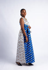 Women's Blue and White African Print Jumpsuit