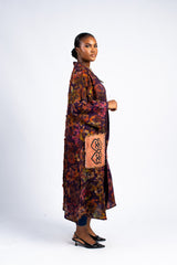 Women's Floral Print Adinkra Symbol Kimono Duster