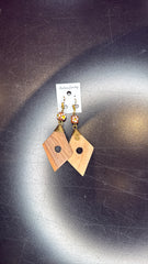 Wooden Diamond Earrings with Floral Beads - Bohemian Geometric Jewelry