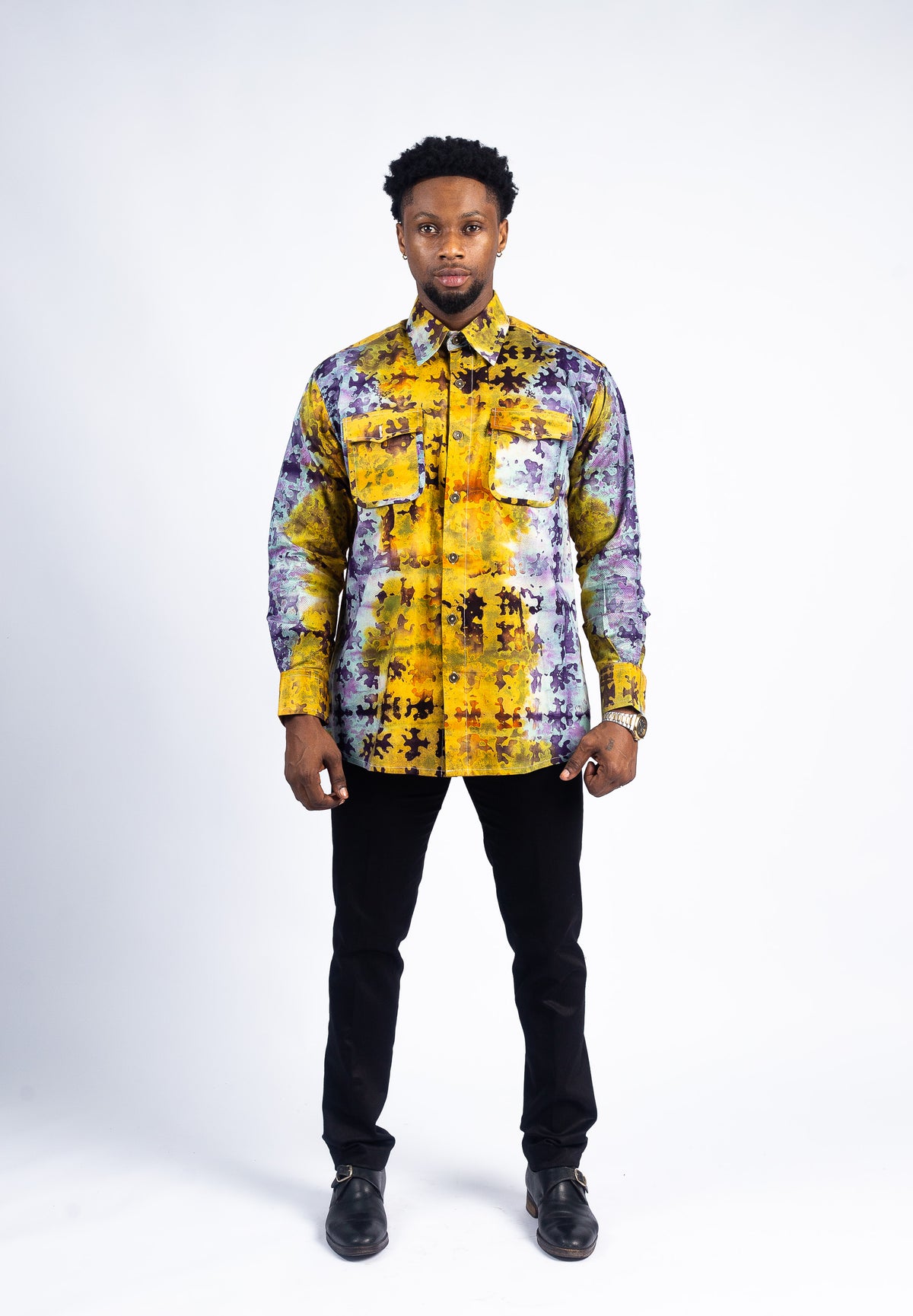Men's Bold Yellow Batik Print Shirt