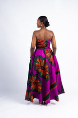 Magenta Floral Print Strapless Maxi Dress