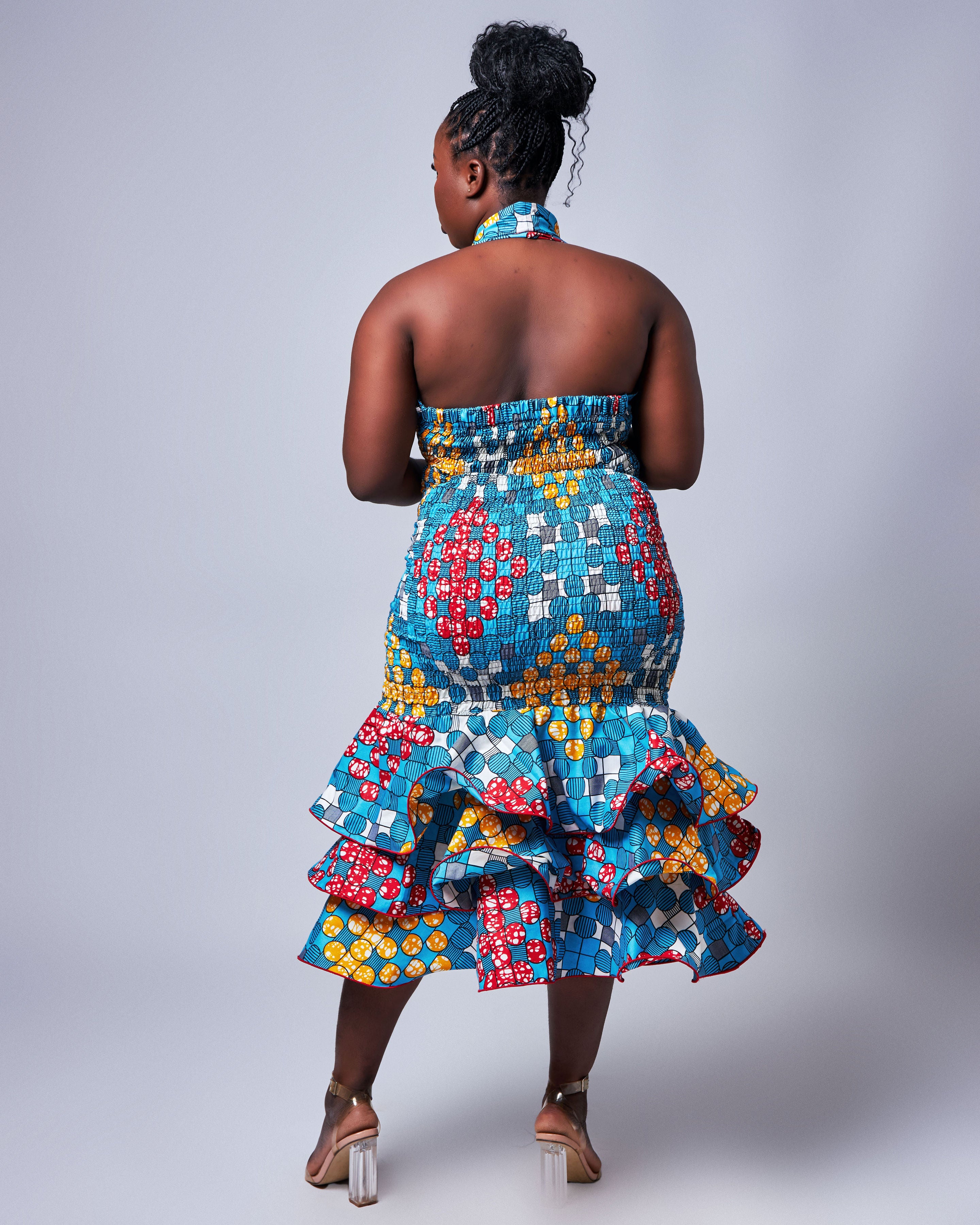 Ankara Elastic Form Fitting Halter Dress