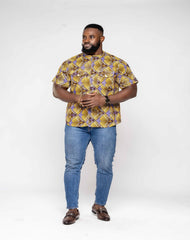 Ankara African Wax Print Men's Short Sleeve Shirt - YvonneEx