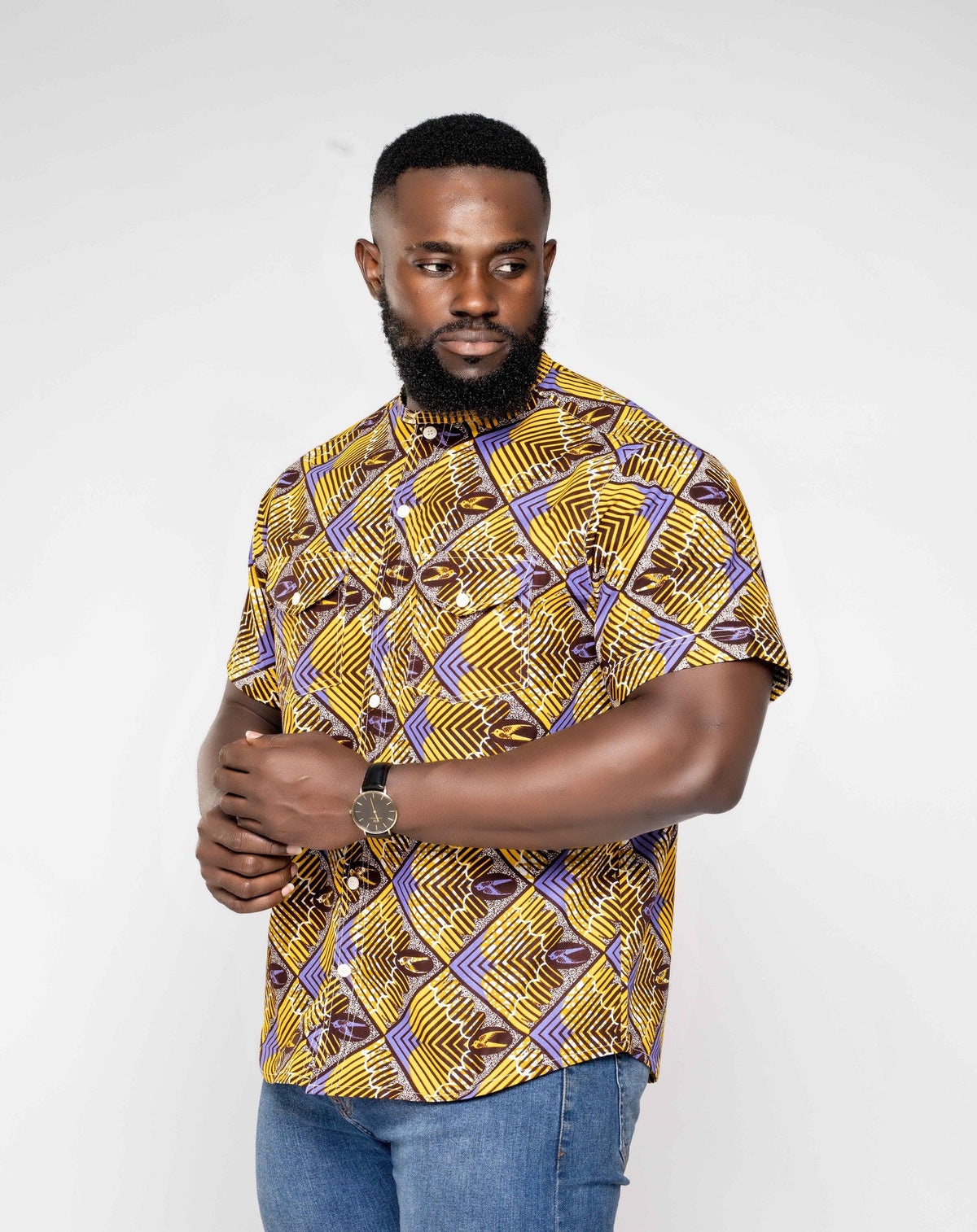 Ankara African Wax Print Men's Short Sleeve Shirt - YvonneEx